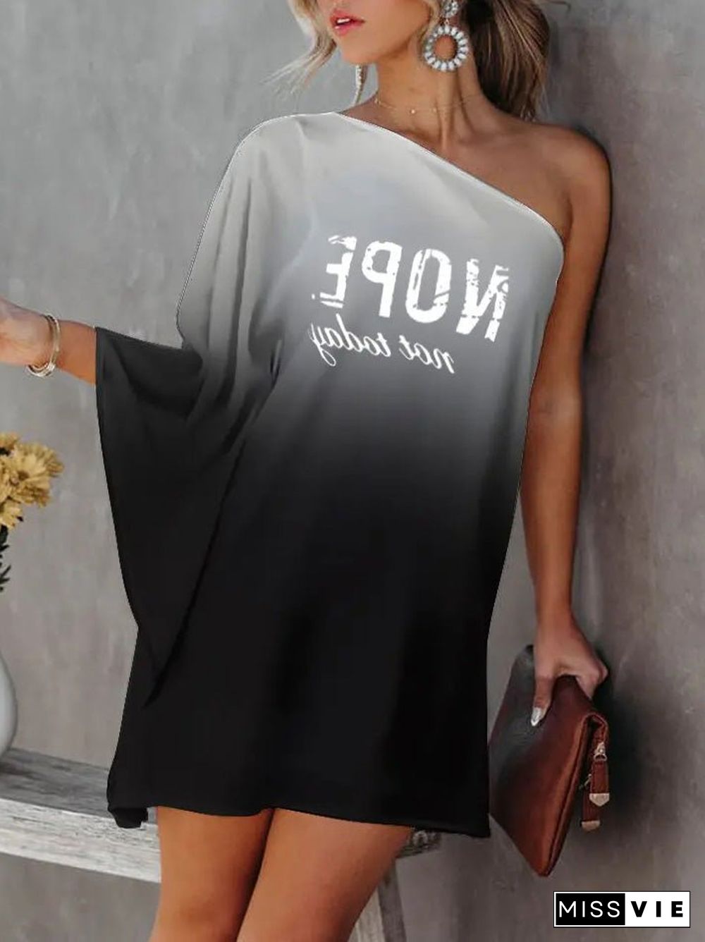 Women'S Dresses Printed One-Shoulder Casual Dress