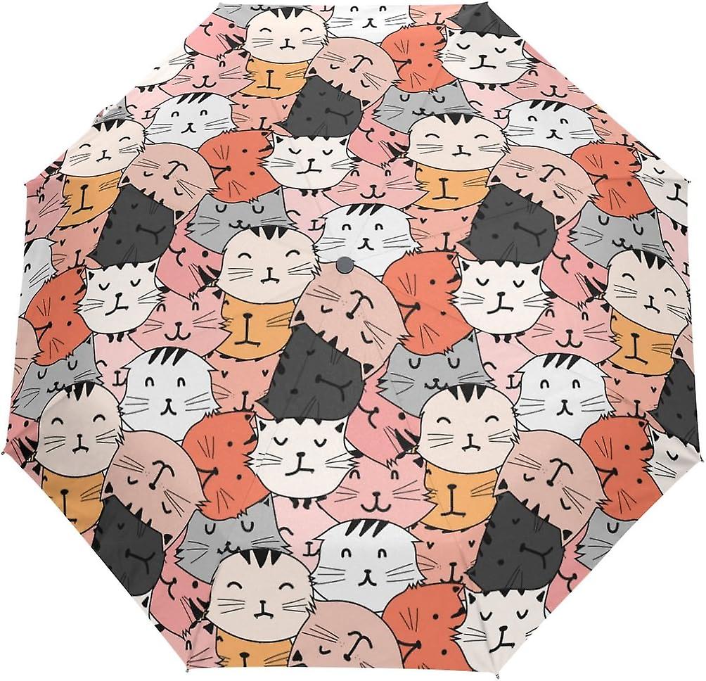 Top Carpenter Cute Cat Doodle Art Anti Uv Umbrella Parasol Auto Open/close