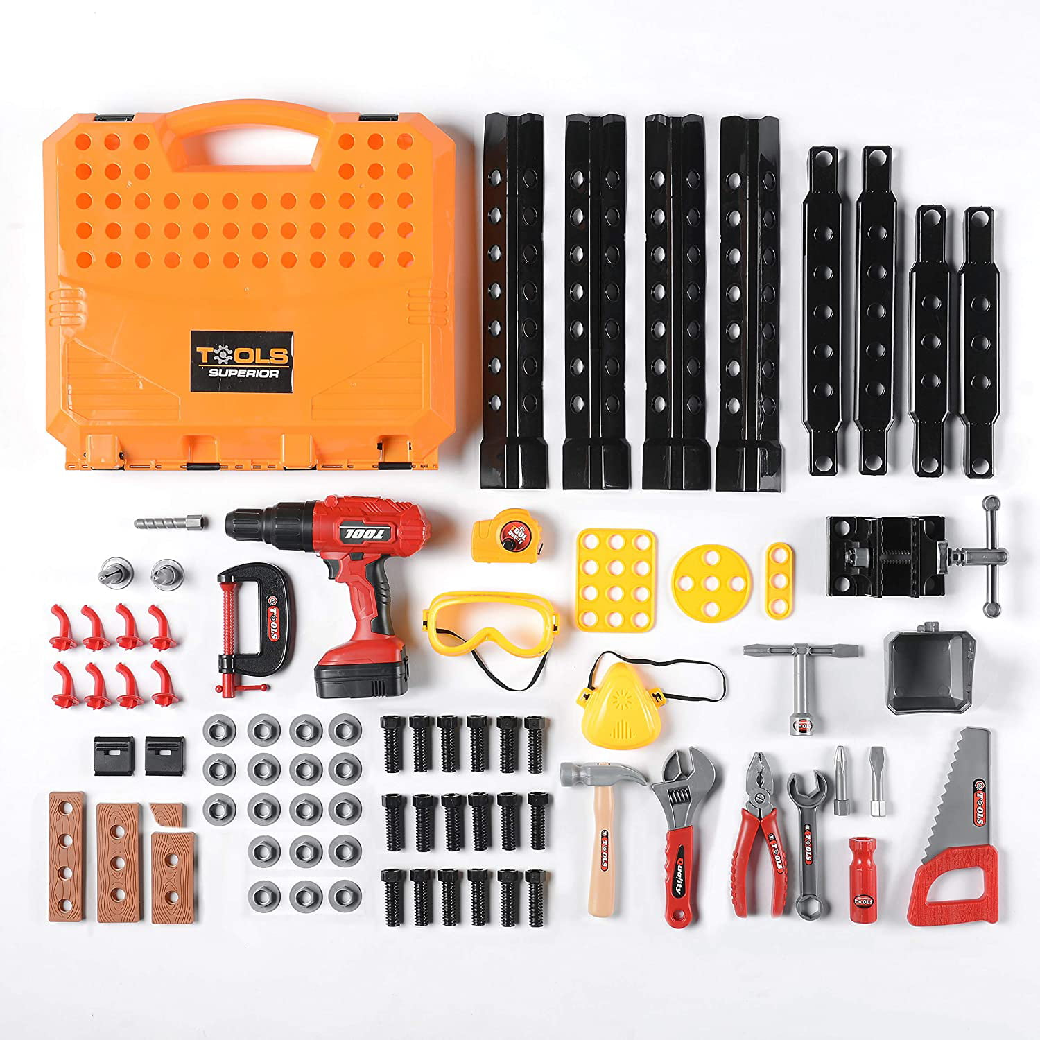 Kids Tool Set， Toy Choi's Tool Set for Kids， 82 Pcs Toolbox Set Boy Toys with Electric Toy Drill， Toddler Kids Workbench