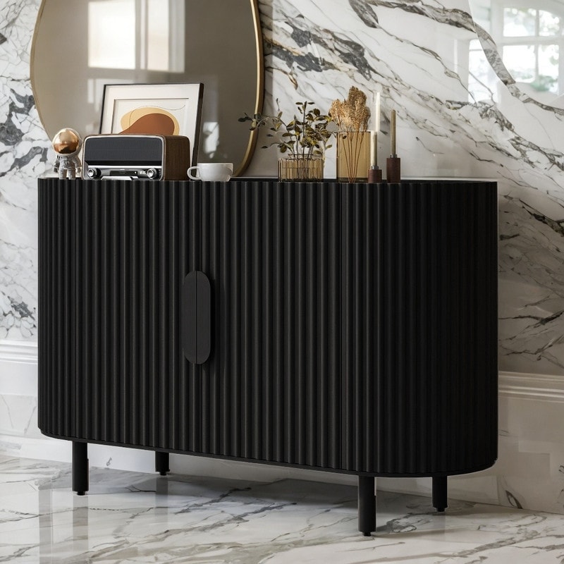 Modern Storage Cabinet Curved Design Sideboard with Adjustable Shelves  Suitable for Living Room Entrance  Black