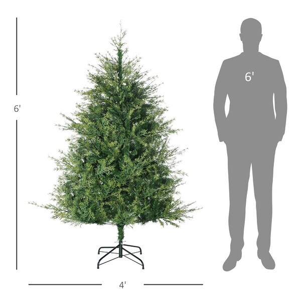 HOMCOM 6ft Tall Artificial Christmas Tree Holiday Décor with 700 Branches，Auto Open，Steel Base，Wide Shape，Green