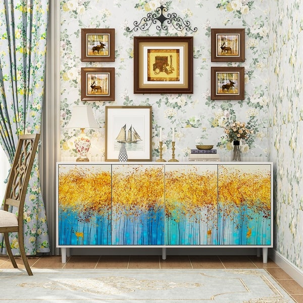 Sideboard Paint Cabinet Console Table Accent Cabinet Landscape Forest