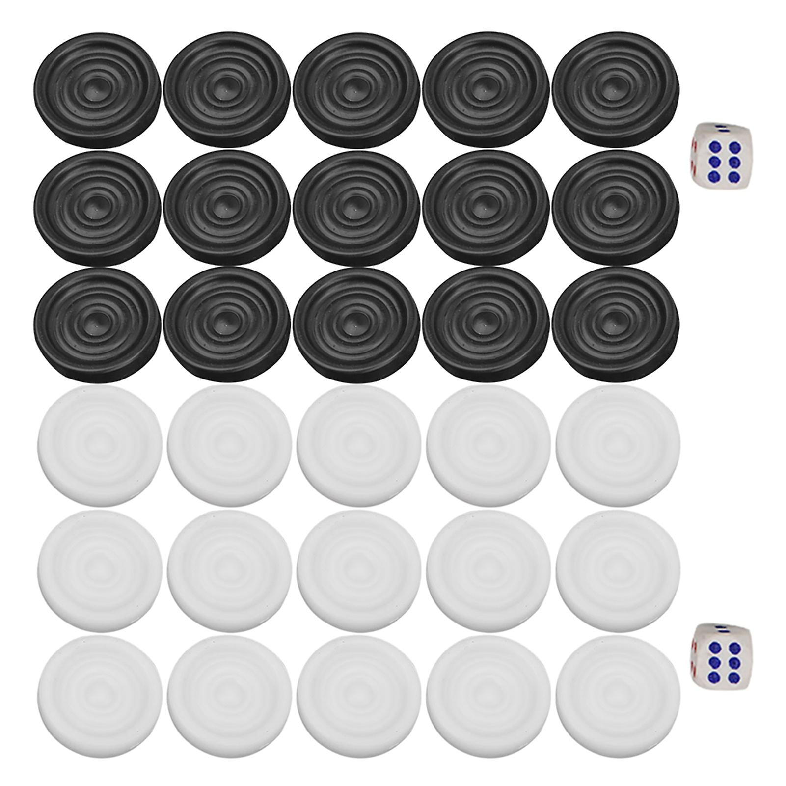 22mm Plastic Black White Backgammon Checkers Chips Pieces Set Kids Children Toy