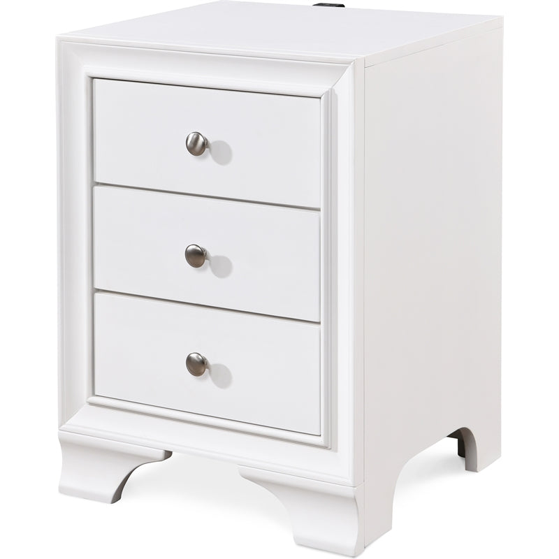 ClickDecor Edmond 3 Drawer Nightstand End Table with USB Charging Station, White