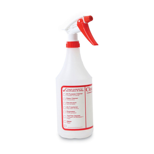 Boardwalk Trigger Spray Bottle， 32 oz， Clear/Red， HDPE， 3/Pack (03010)