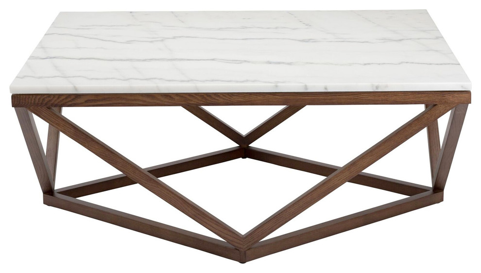 Jasmine Coffee Table  Modern Wooden Walnut Coffee Table  Square Marble Top   Transitional   Coffee Tables   by mod space furniture  Houzz