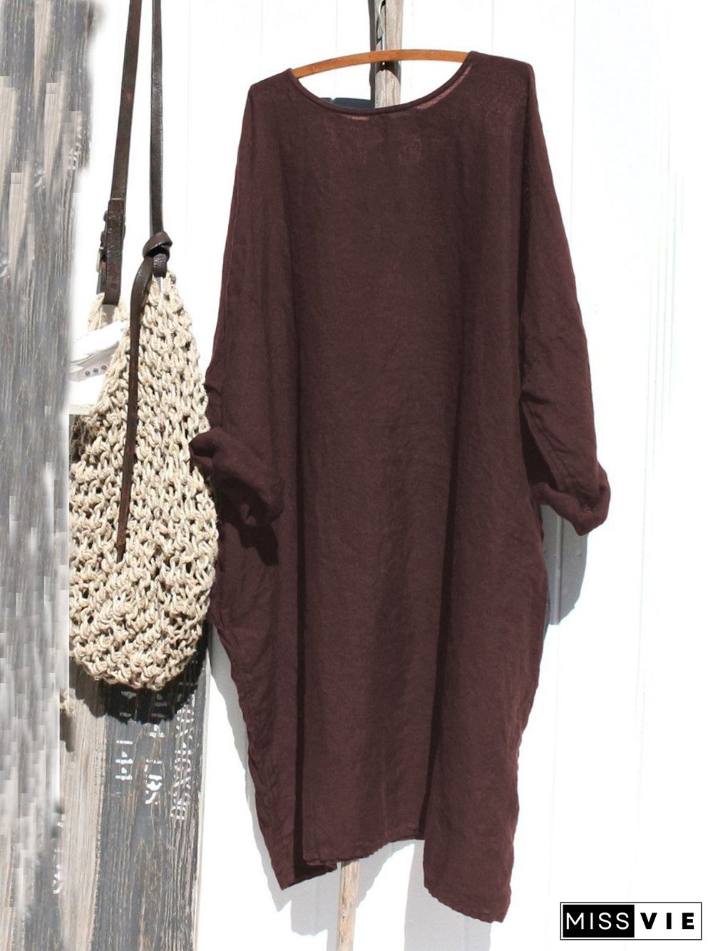 Casual Linen Solid Long Sleeve Knitting Dress