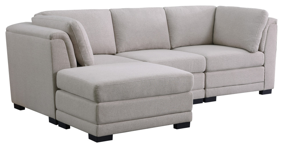 Kristin Light Gray Linen Reversible Sectional Sofa With Ottoman   Transitional   Sectional Sofas   by Lilola Home  Houzz