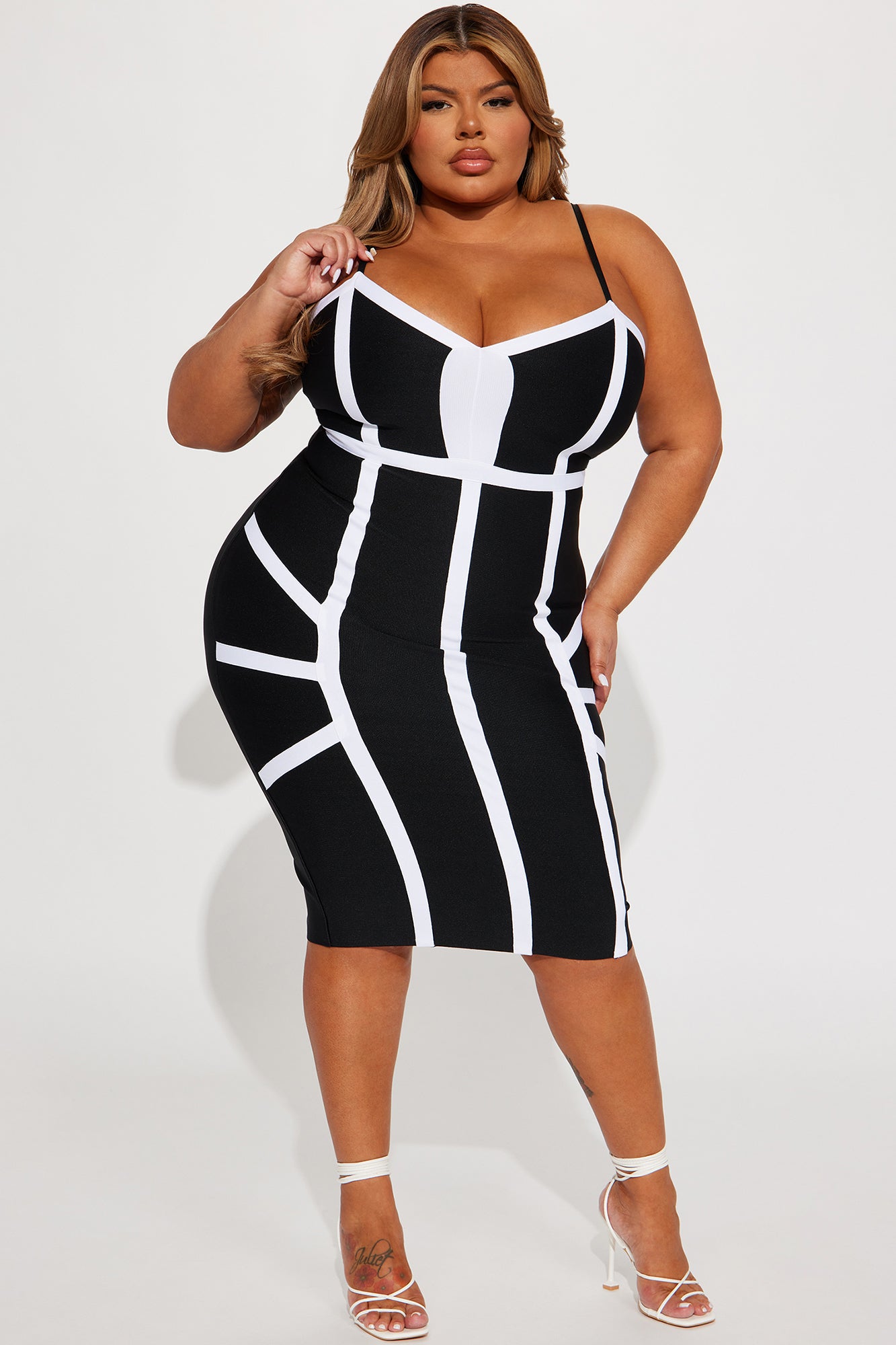 Brynn Bandage Midi Dress - Black/White