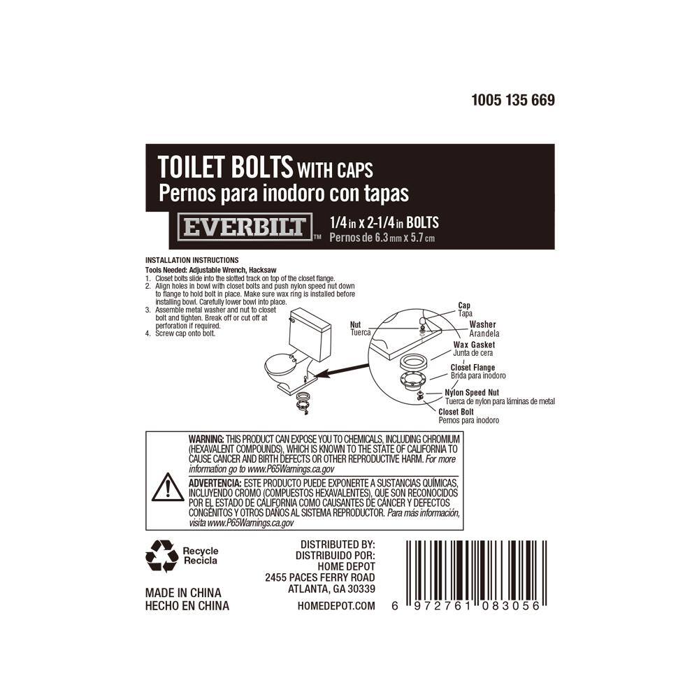 Everbilt 14 in. x 2-14 in. Toilet Bolts with Caps 1000055038