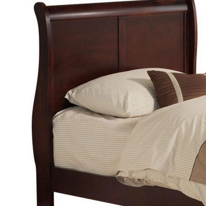 Transitional Panel Design Sleigh Twin Size Bed， Cherry Brown