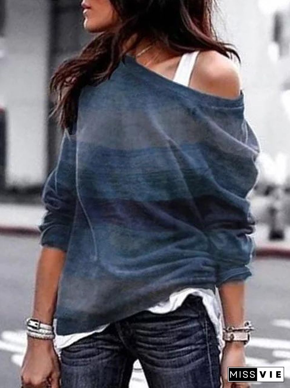 Vintage One Shoulder Long Sleeve Cotton T-Shirts