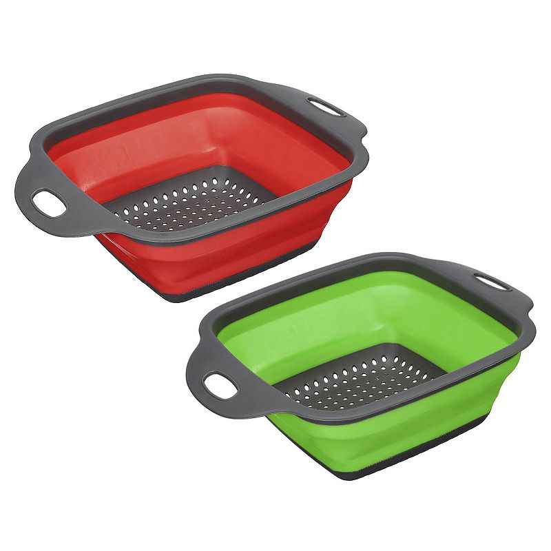 Collapsible Colander Set， 2 Pcs Silicone Square Strainer， Small