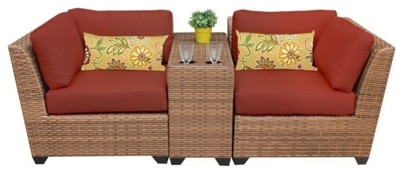 Bowery Hill 3 Piece Outdoor Wicker Sofa Set in Terracotta   Tropical   Outdoor Lounge Sets   by Homesquare  Houzz