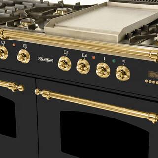 Hallman 60 in. 6 cu. ft. Double Oven Dual Fuel Italian Range True Convection8 Burners LP Gas Brass TrimMatte Graphite HDFR60BSMGLP