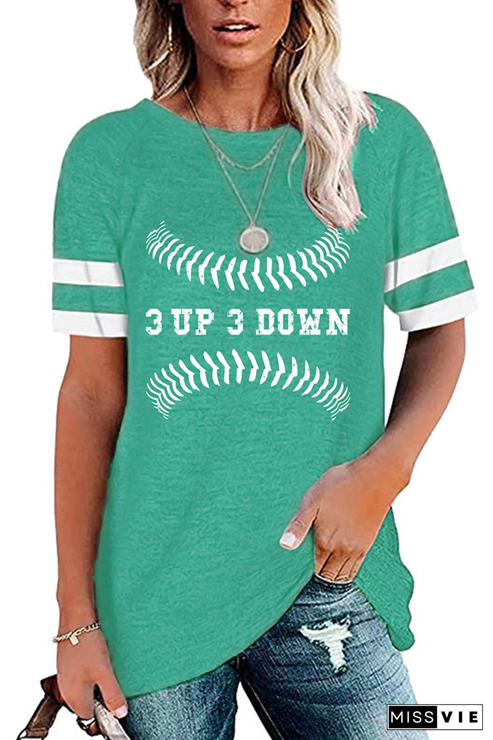 3 UP 3 Down Letter Print Graphic Tees for Women Wholesale Short Sleeve T shirts Top