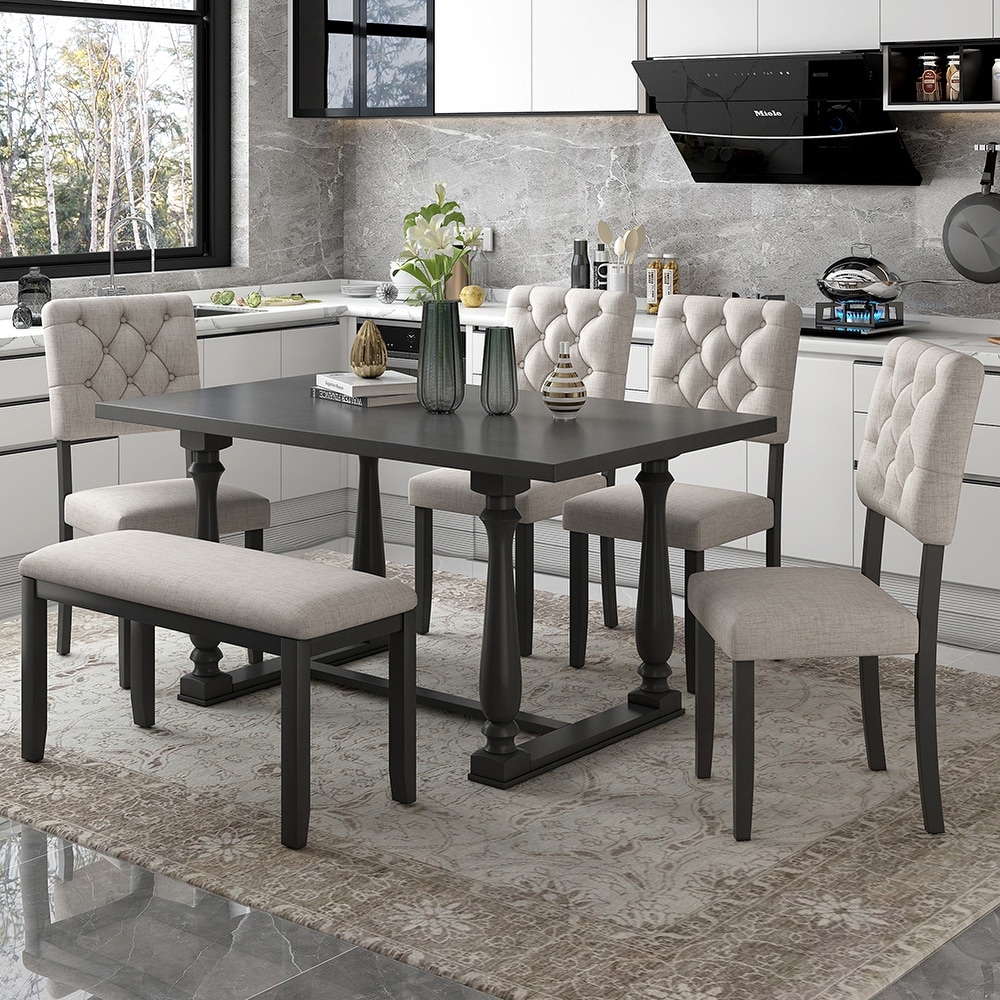 6 Piece Dining Table and Chair Set with Foam Covered Seat Backs