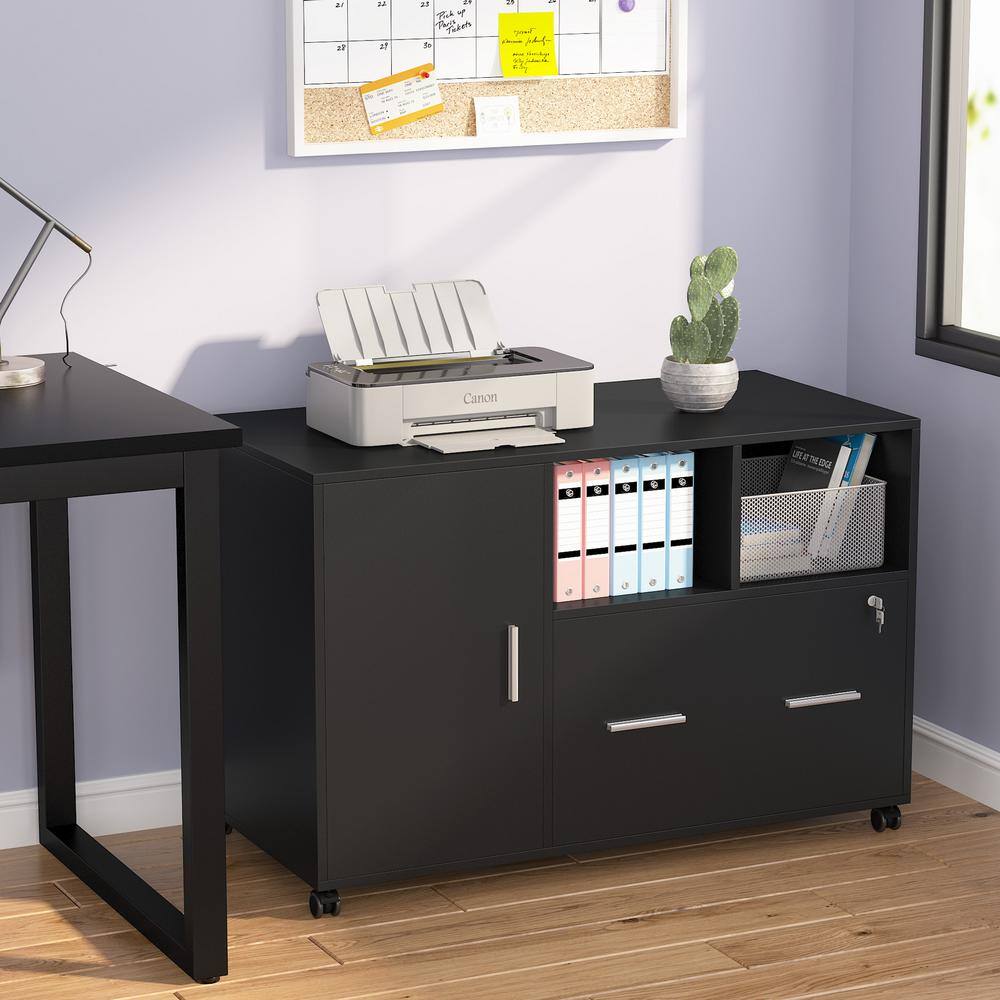 BYBLIGHT Atencio Black File Cabinet with Lock and Drawer Mobile Printer Stand BB-C0299XF