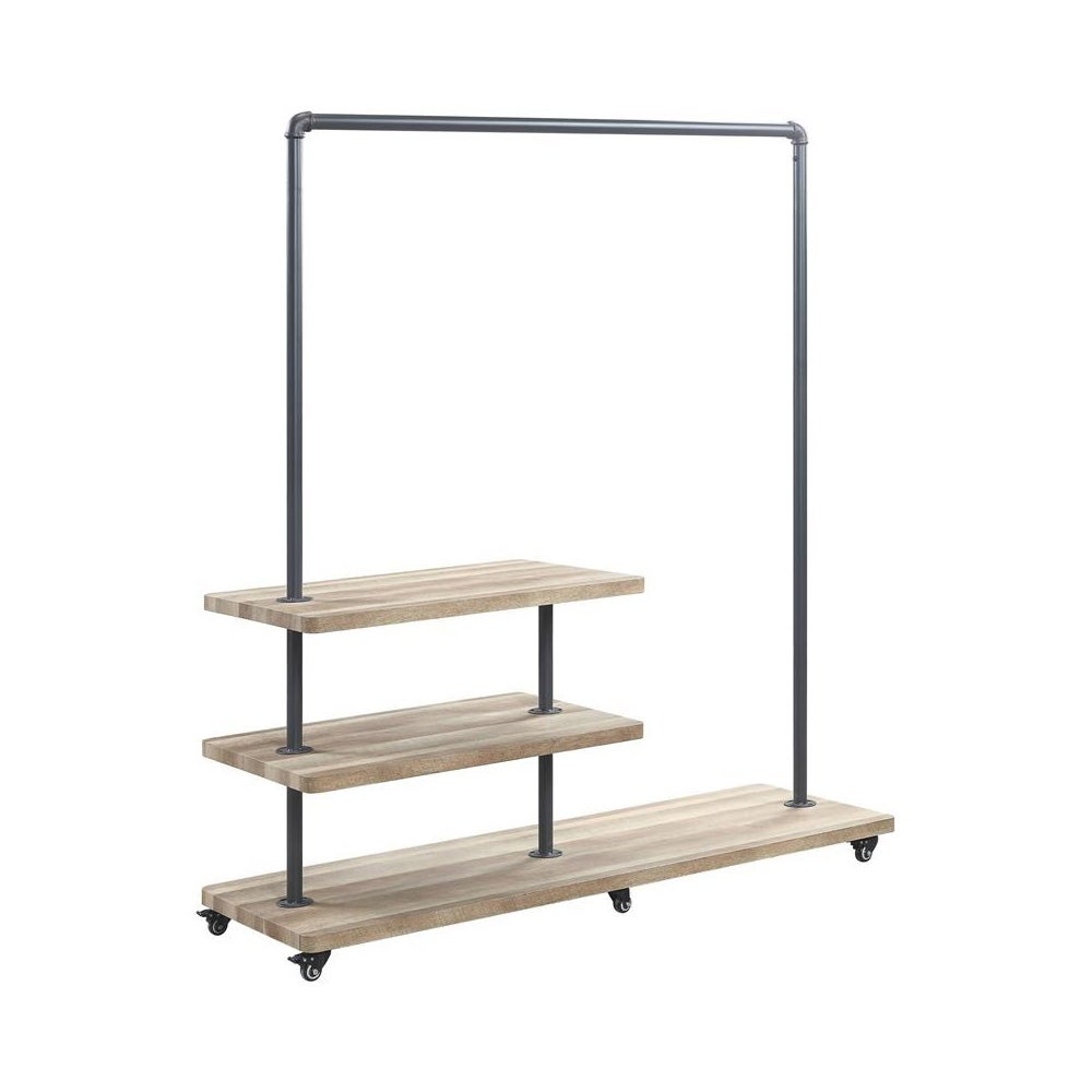 Clothing Rack with Shelves in Oak and Sandy Gray - - 35722866