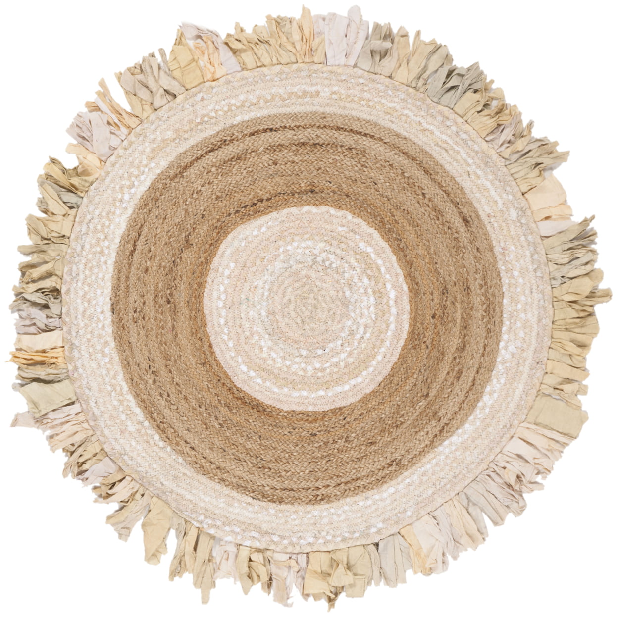 SAFAVIEH Cape Cod Susan Braided with Fringe Area Rug, 4' x 4' Round, Beige/Natural