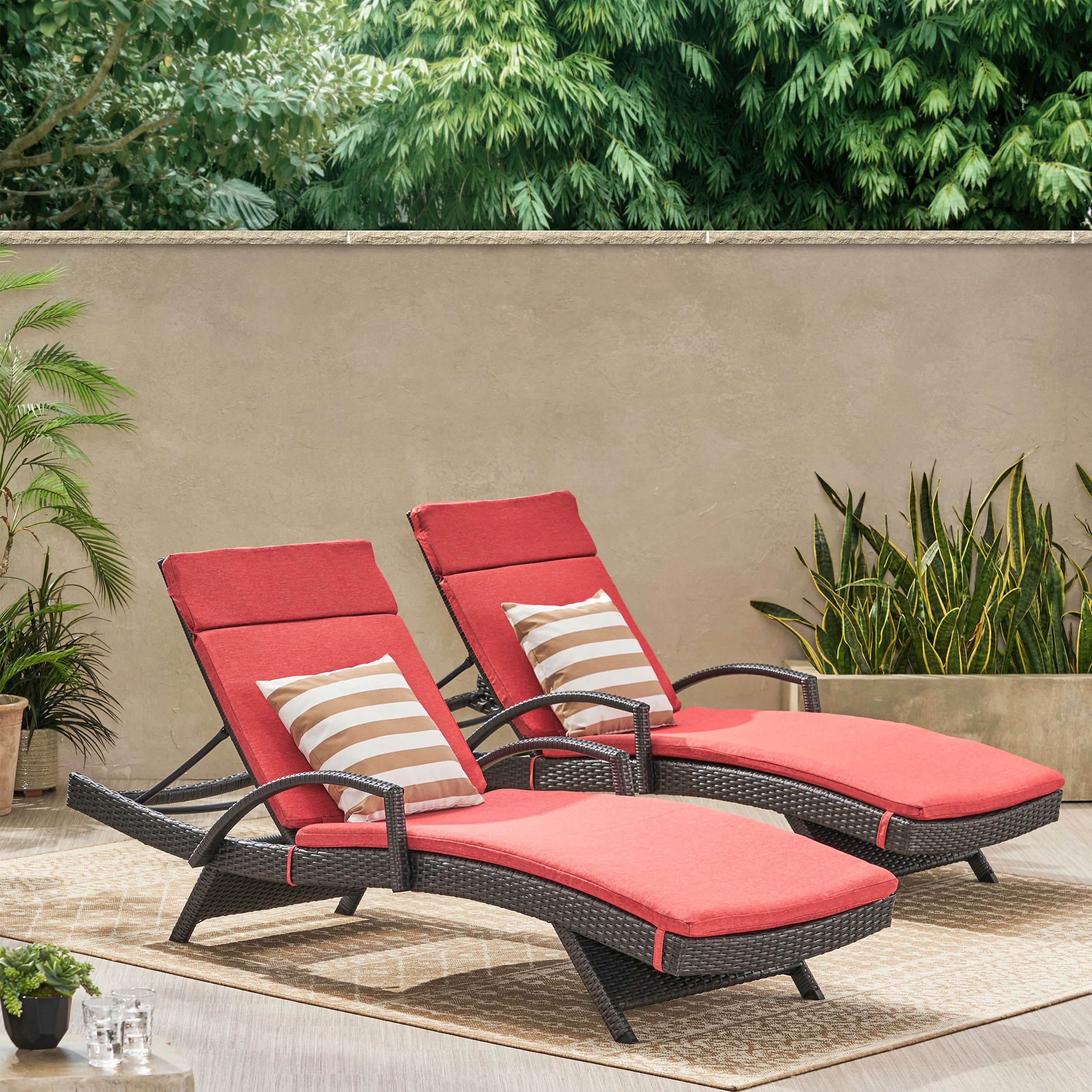 Soleil Outdoor Wicker Chaise Lounges w/ Water Resistant Cushions (Set of 2)