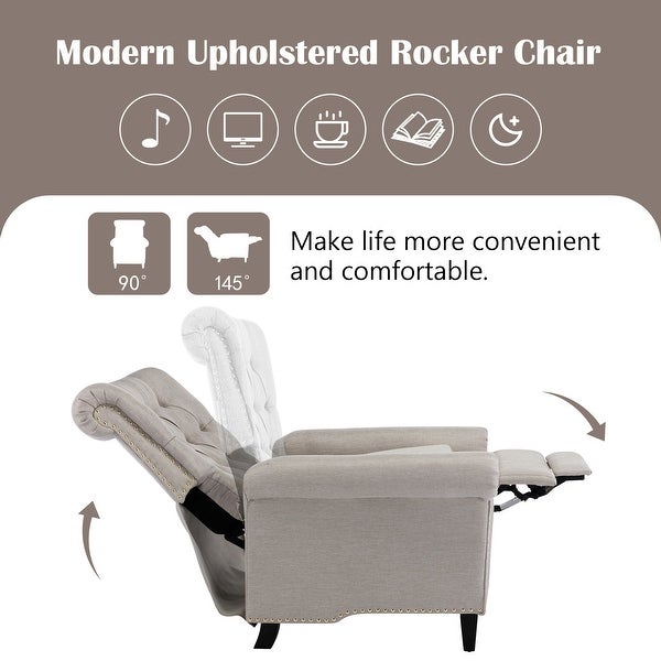 Classic Pushback Linen Tufted Recliner with Nailheads for Living Room， Bedroom， Office