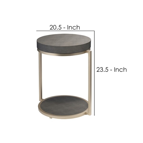 Metal Side Table with Round Top and Bottom， Gray and Silver