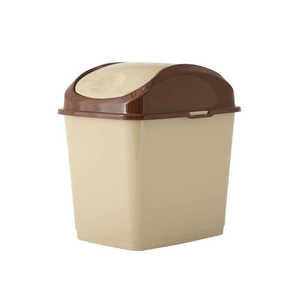 Dracelo 4.7 Gal. Trash Can Wastebasket with Swing Top Lid in Beige B00XLOVD6M