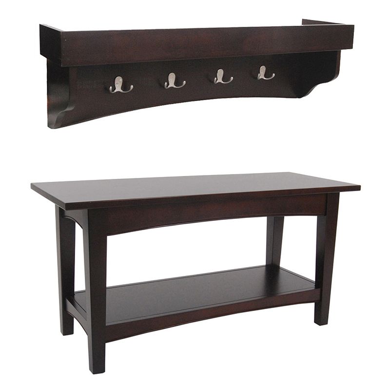 Alaterre Shaker Cottage Bench and Shelf Coat Hook Set