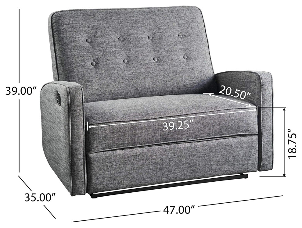 Modern Reclining Loveseat  Cushioned Seat With Buttoned Backrest  Grey/Back   Transitional   Loveseats   by Declusia  Houzz