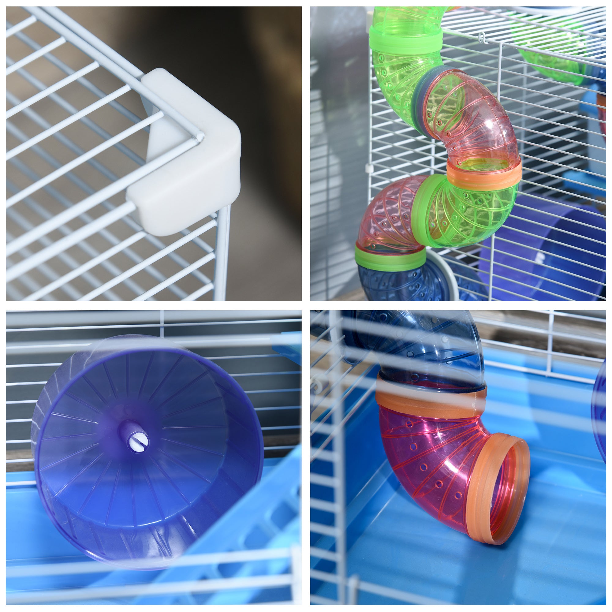 Pawhut 2-Level Hamster Cage Gerbil House Habitat Kit Small Animal Travel Carrier with Exercise Wheel， Play Tubes， Water Bottle， Food Dishes， and Interior Ladder