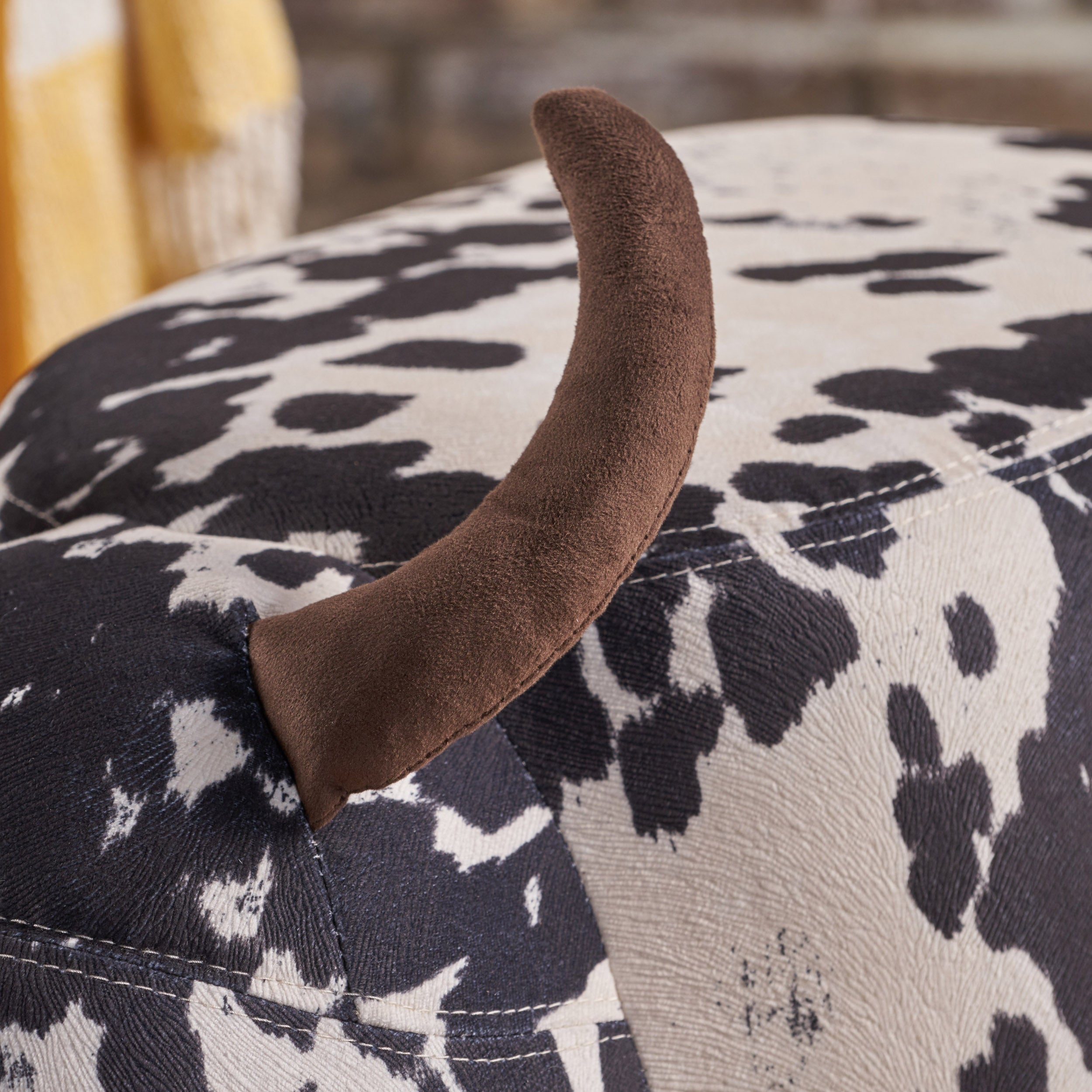 Bertha Milk Cow Patterned Velvet Ottoman