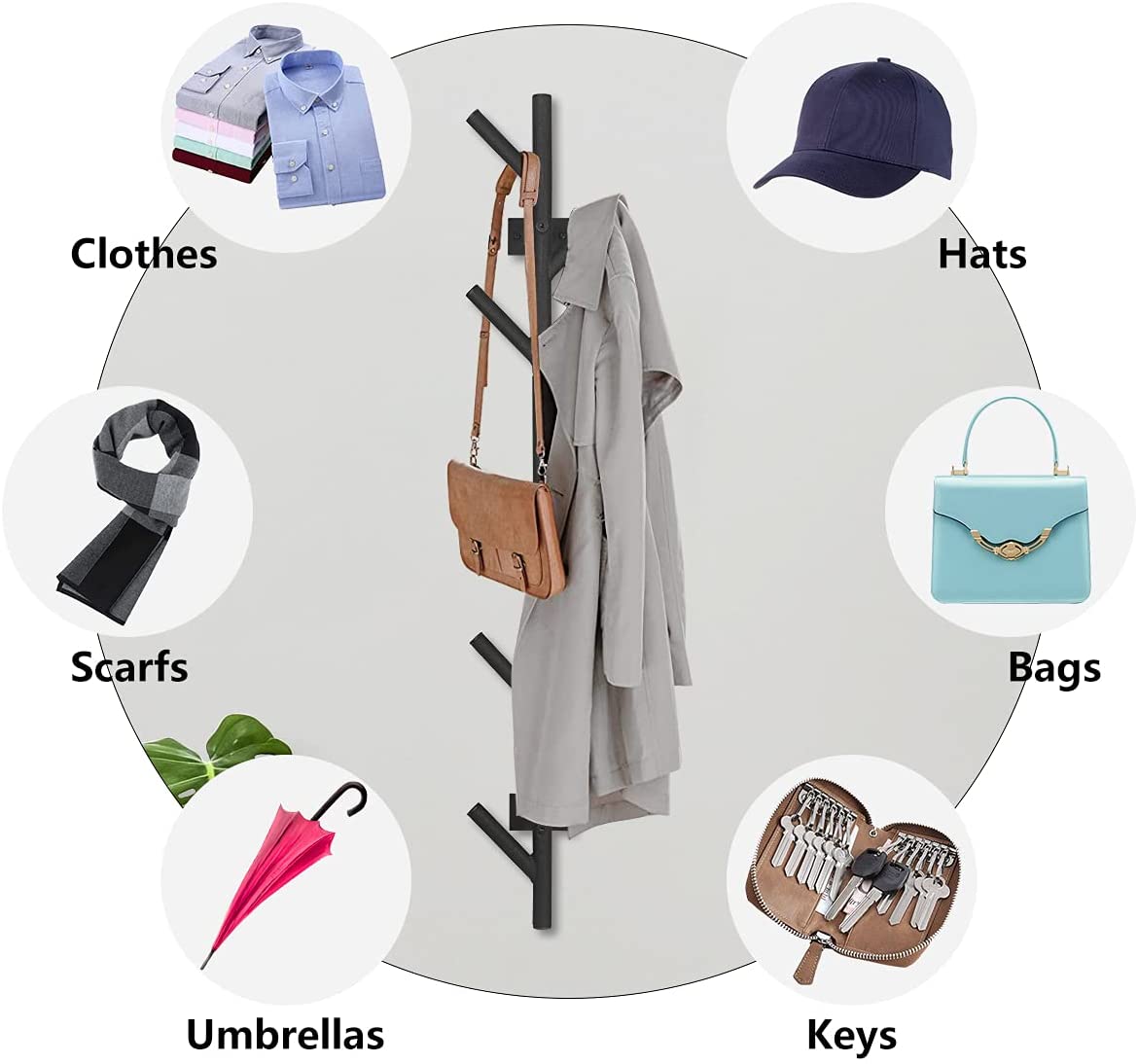 Wall Mounted Tree Branch Coat and Hat Rack with 9 Hooks for Hanging Clothes