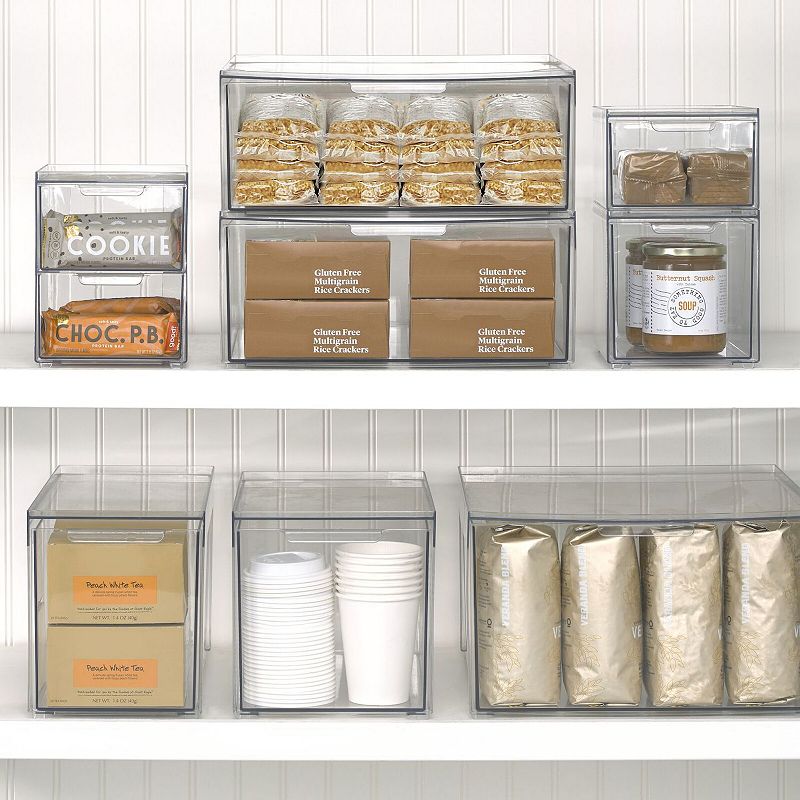 mDesign Plastic Stackable Kitchen Pantry Organizer with Drawer