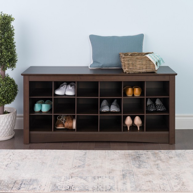 Shoe Cubbie Storage Bench Espresso Brown Prepac