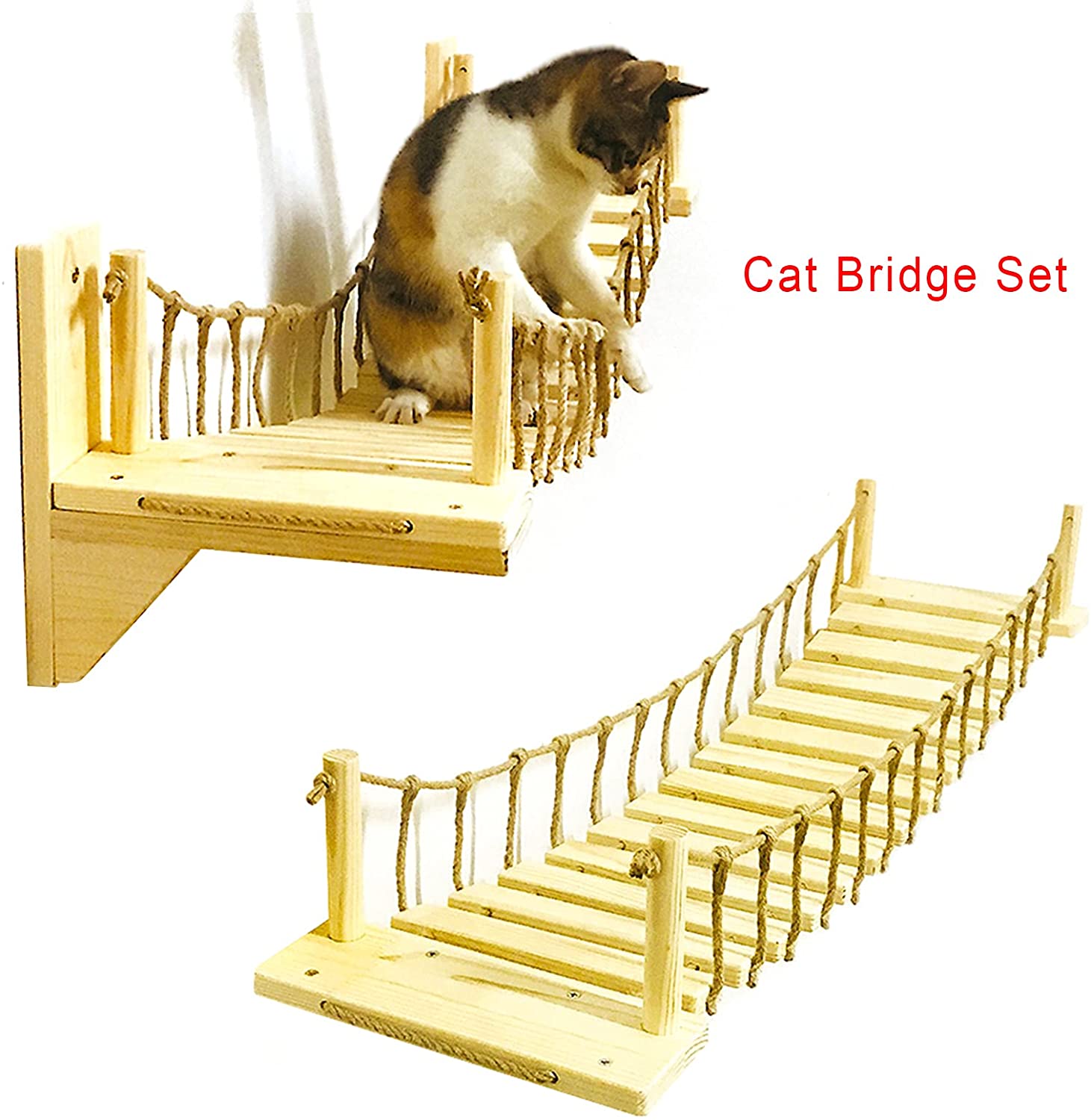 Miumaeov Cat Bridge Climbing Frame Wood Tree House Bed Hammock Toy Wall Mounted