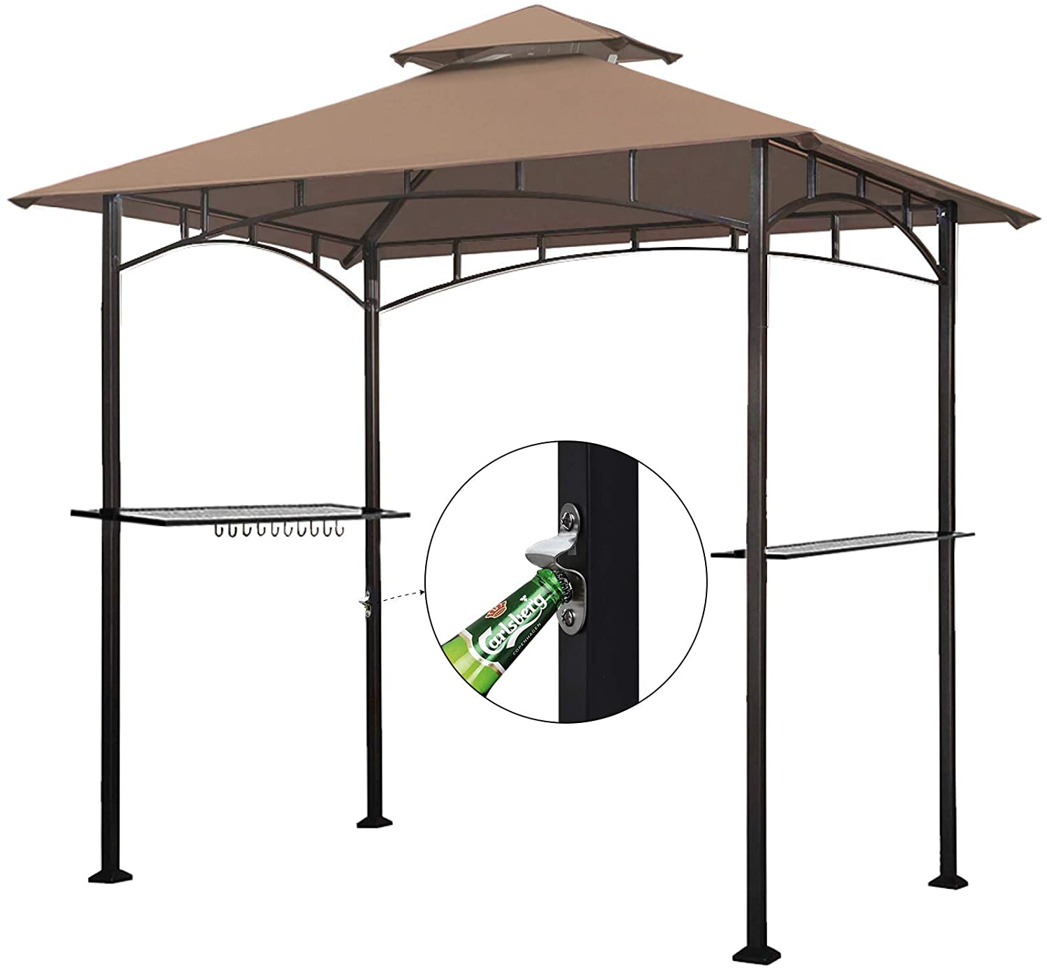 Eurmax 5x8 Grill Gazebo for Patio and Outdoor Backyard BBQ's,with Bar Counters, Bonus LED Light X2(Khaki)