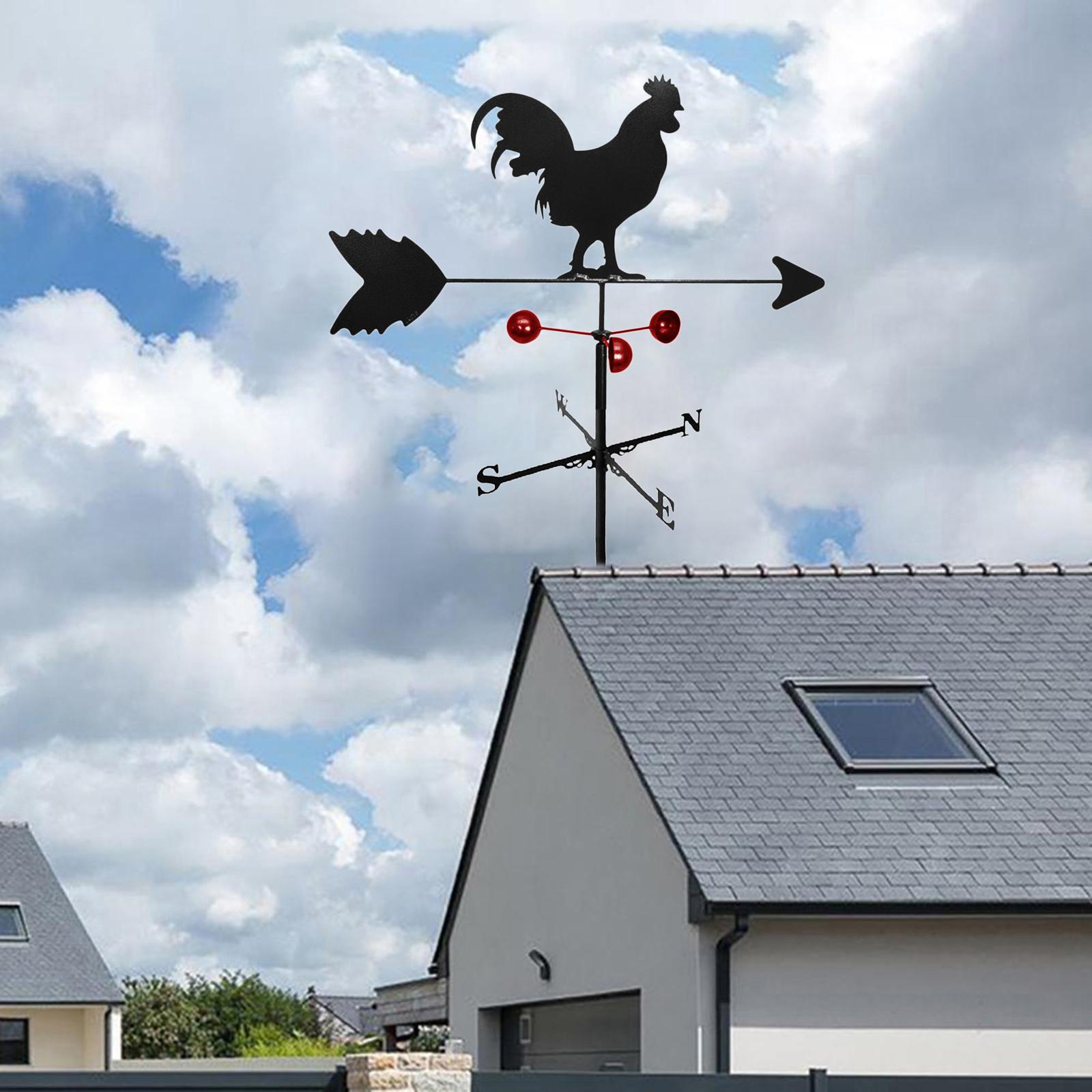 Chicken Stainless Steel Rooftop Weathervane Ornament or Garden Stake Decor for Yard，Retro Weathervane Weather Vane Wind Direction Indicator Decorations-black