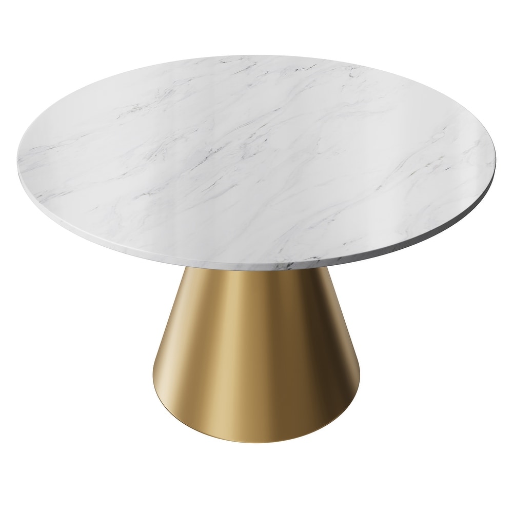 Clihome Round Marble Top Metal Dining Table