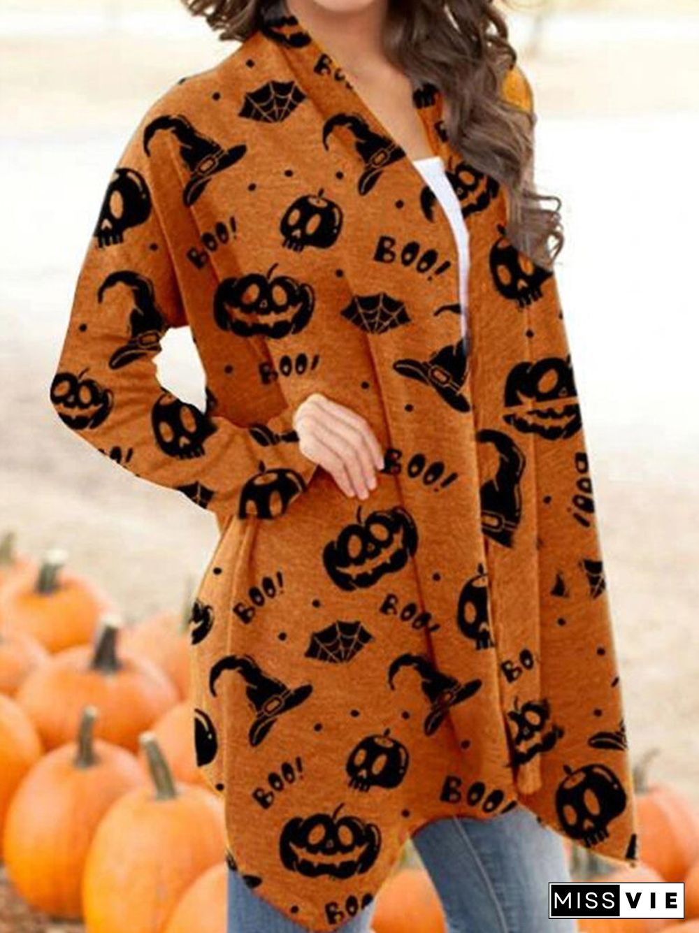 Cartoon Halloween Print Lapel Collar Long Sleeve Cardigan