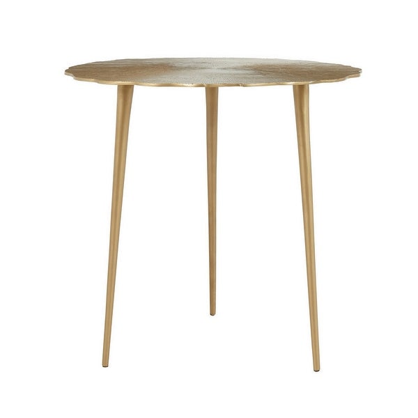 Tia 24 Inch Modern Accent End Table， Solid Aluminum， Tapered Legs， Gold