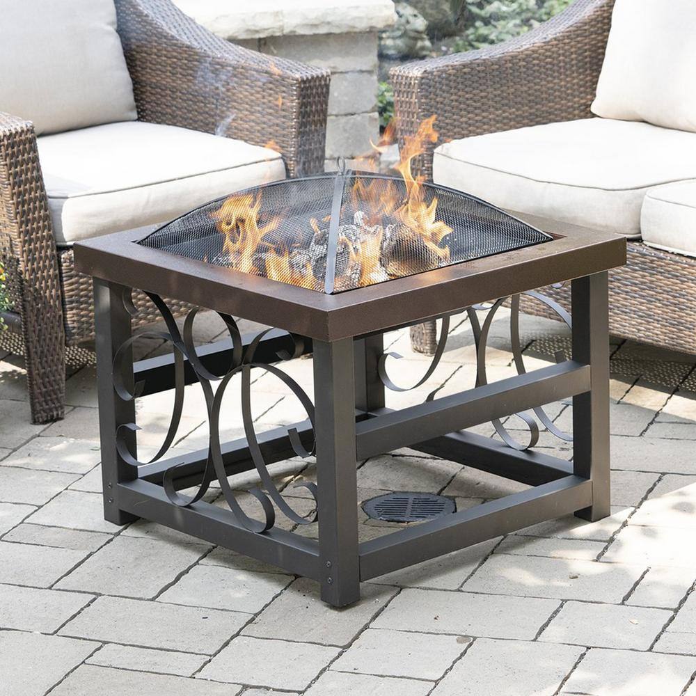 BLUE SKY OUTDOOR LIVING 28 in. Square Steel Raised Wood Fire Pit with Screen Screen Lift And Log Grate WBFP28RB