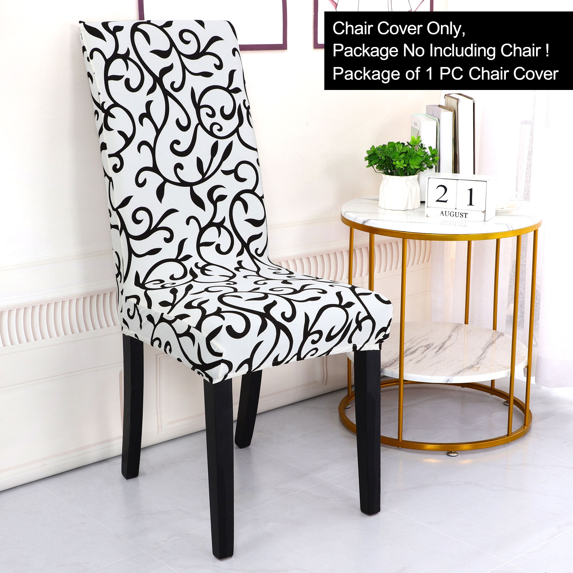 Piccocasa 1-Piece Stretch Washable Spandex Chair Covers（Floral,White & Black)