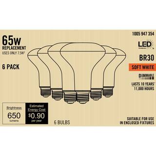 65-Watt Equivalent BR30 Dimmable Flood LED Light Bulb 2700K Soft White (6-Pack) A20BR3065WULD26