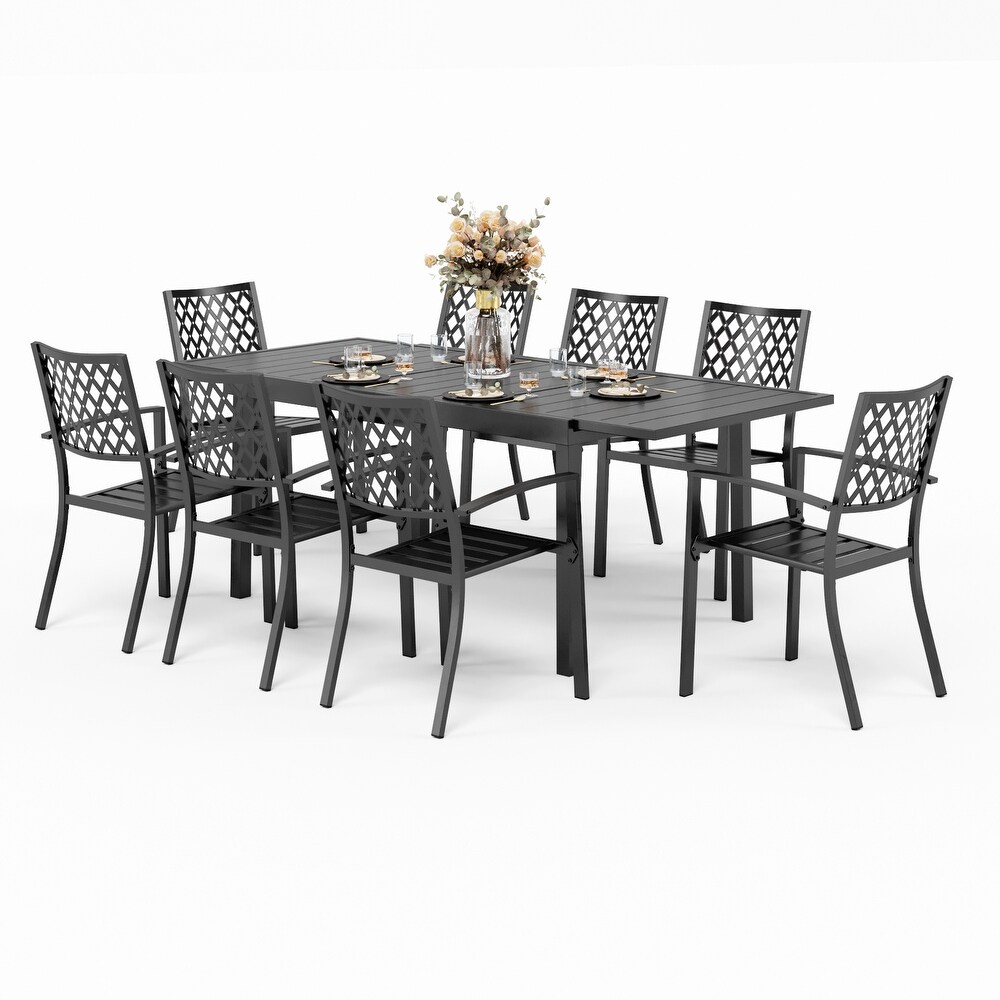 Seats up to 6/8 Outdoor Patio Dining Set  6/8 Metal Stackable Chairs  1 Rectangular Expandable Table