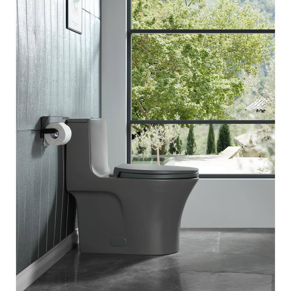 FUNKOL One-Piece 28.74 in.H 1.11.6 GPF Automatic Dual Flush Elongated Shape Ceramic Toilet in Grey LML-T-G02