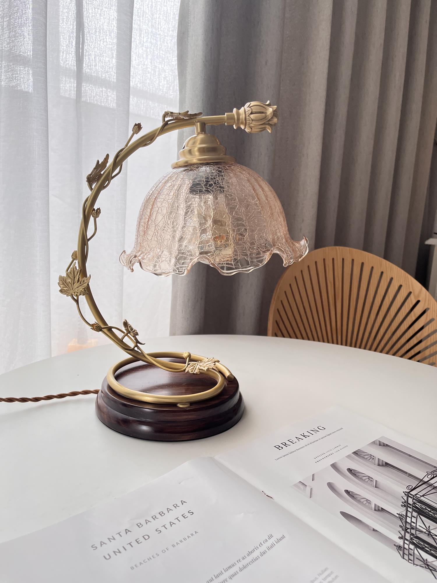 Cracked Glass Brass Table Lamp