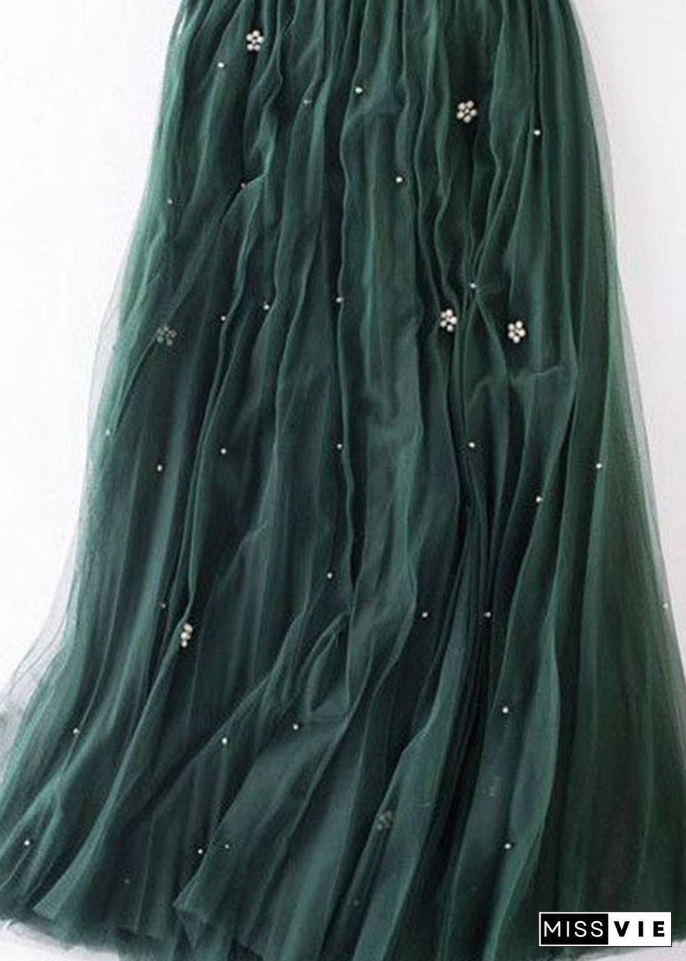 French Green Wrinkled Patchwork High Waist Tulle Skirt Spring