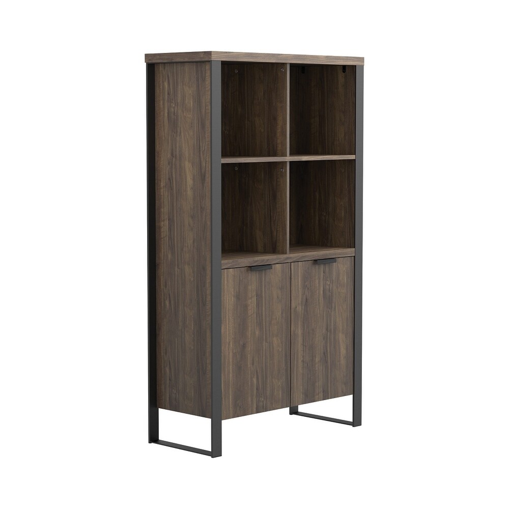 2 Door Rectangular Bookcase in Aged Walnut