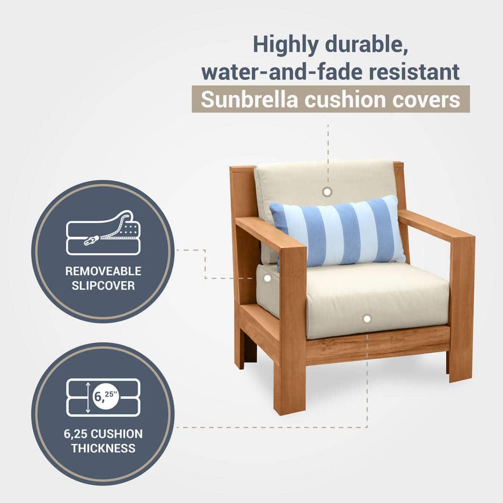 Cambridge Casual Logan Teak Wood Oversized Outdoor Lounge Chair with Sunbrella Vellum Cushion